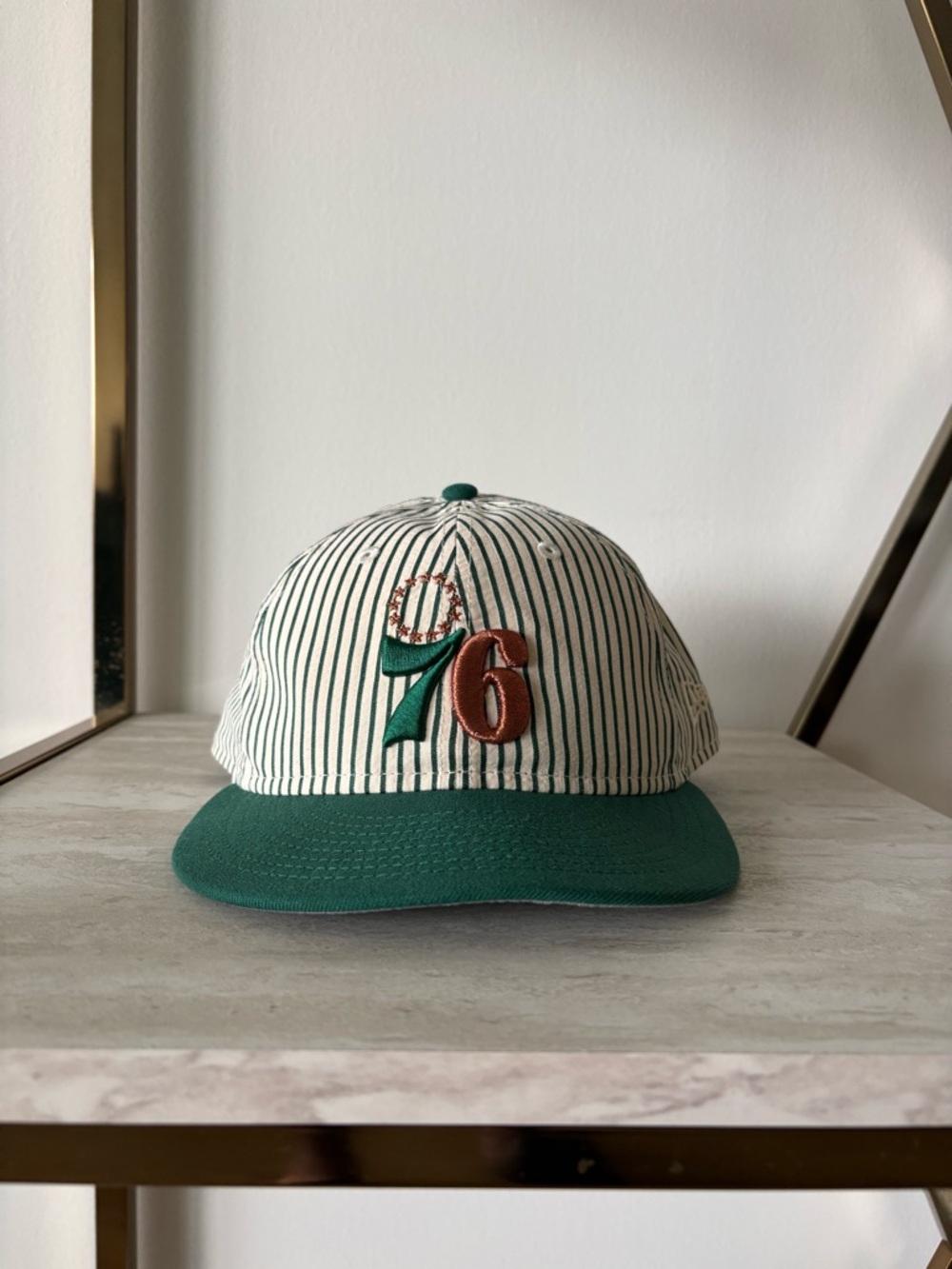 New Era Green & Cream Striped 76’ers ‘ Fitted Cap.